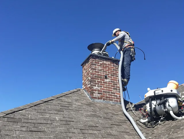Dedicated New Fairfield Chimney Sweep team member cleaning a chimney in New Fairfield, CT
