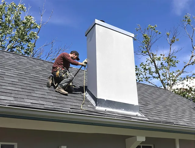 New Fairfield Chimney Sweep team member finishing chimney construction in New Fairfield, CT