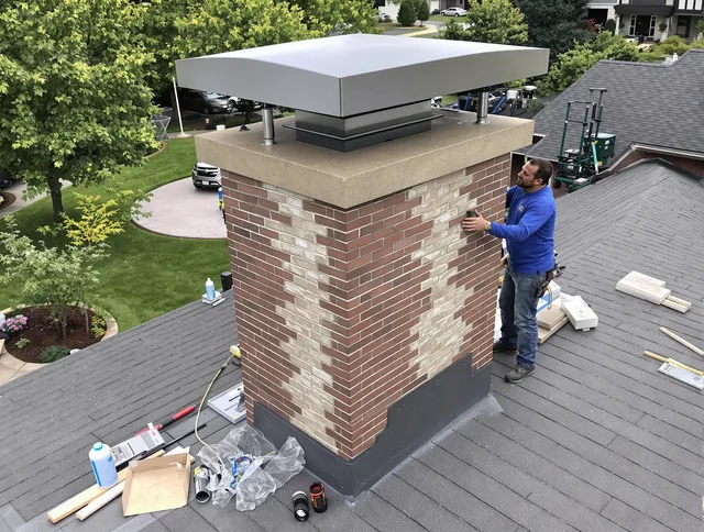 New Fairfield Chimney Sweep team working on a custom chimney remodel in New Fairfield, CT