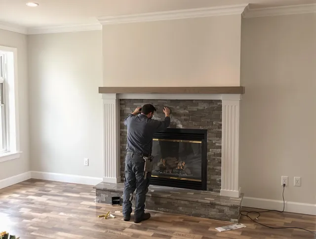 New Fairfield Chimney Sweep finishing a custom fireplace install in New Fairfield, CT